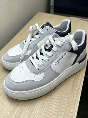 Calvin Klein Mens White/Grey/Navy Blue Shoes Size 10.5